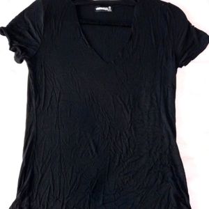 Black T-shirt w/ V-neck and Choker Neckline - Small